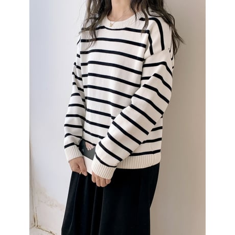 striped round neck knit top /2color　NK2682