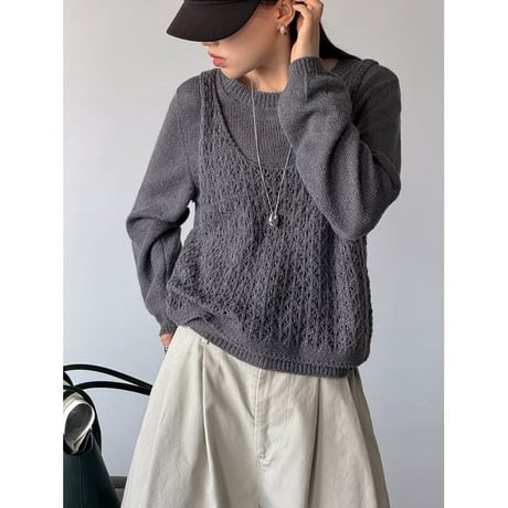 knit vest & pullover set /4color　NK2641