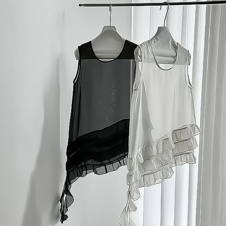 tiered ruffle sheer vest /2color　NK2290