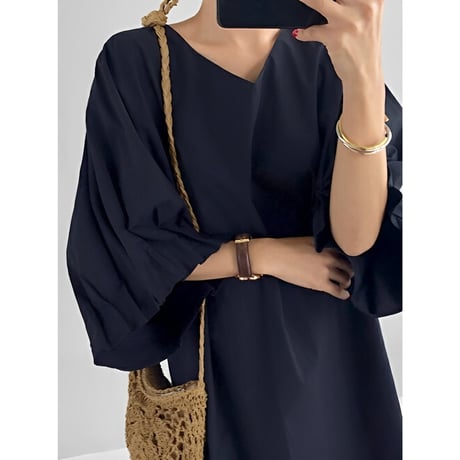 v neck volume sleeve dress　NK2461