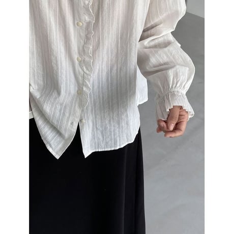 frill neck stripe blouse　NK2626
