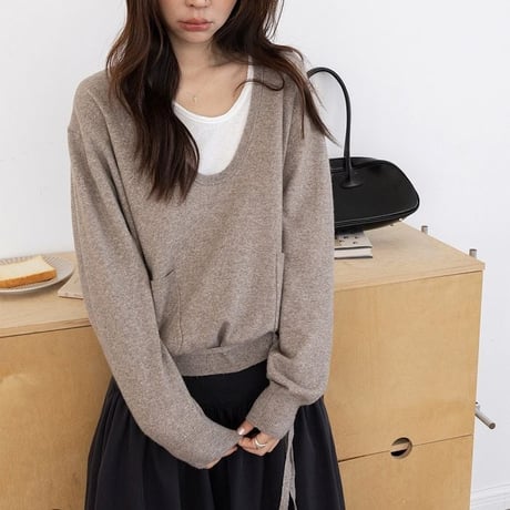 ribbon hem wide neck pullover　NK2620