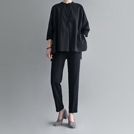 side gather band collar blouse /2color　NK2442