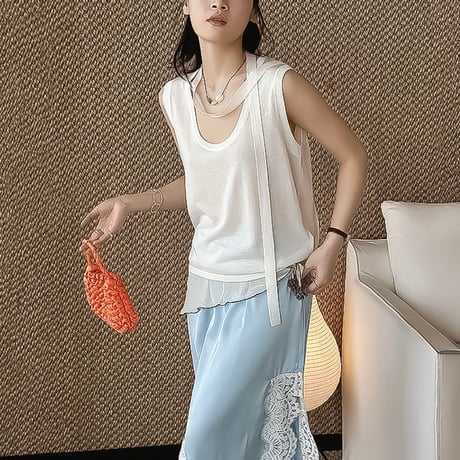scarf neck knit tank top /4color　NK2388