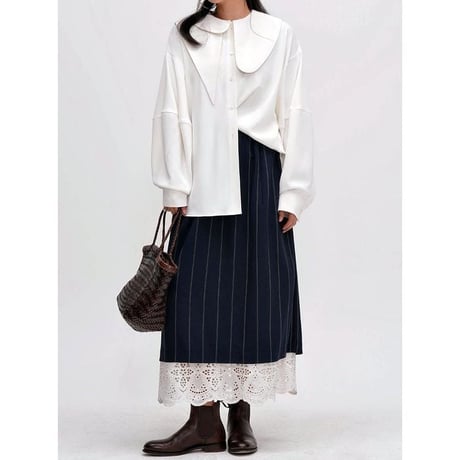 lace hem stripe skirt　NK2642