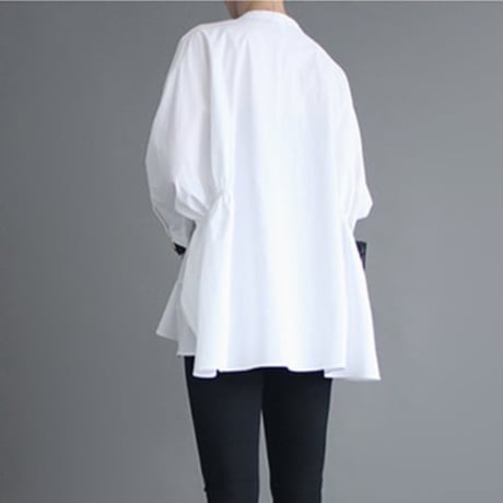 side gather band collar blouse /2color　NK2442
