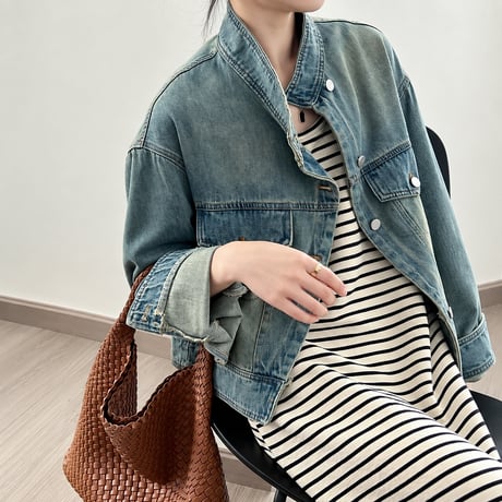 stand collar denim jacket　NK2496