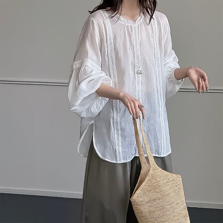lace layered ribbon blouse　NK2395