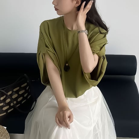 gathered sleeve dolman blouse /2color　NK2390