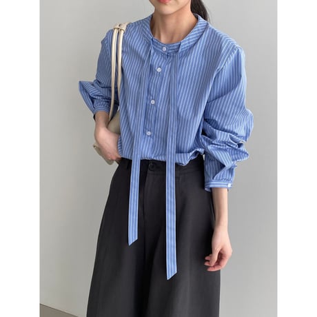 stripe bow tie volume shirt 　NK2299