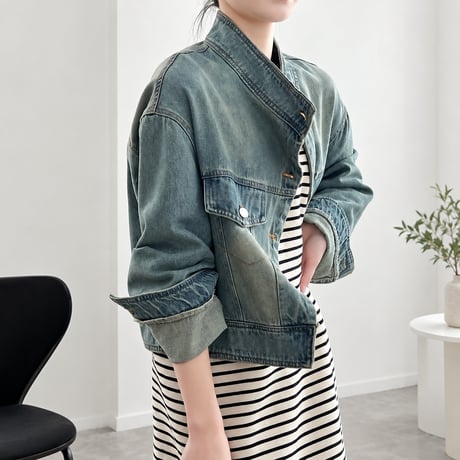 stand collar denim jacket　NK2496