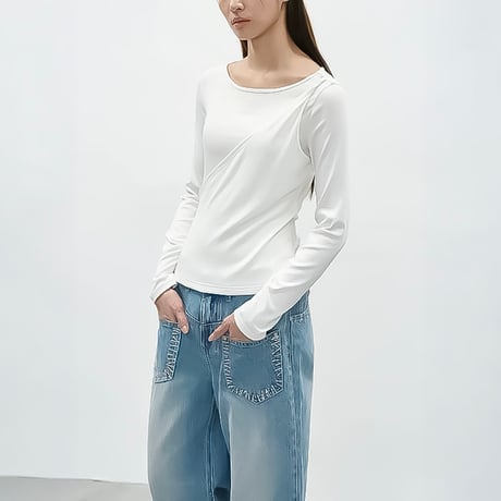 asymmetric layered long sleeve tee /2color　NK2339