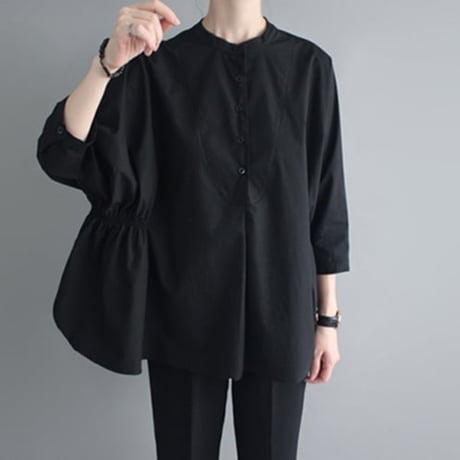 side gather band collar blouse /2color　NK2442