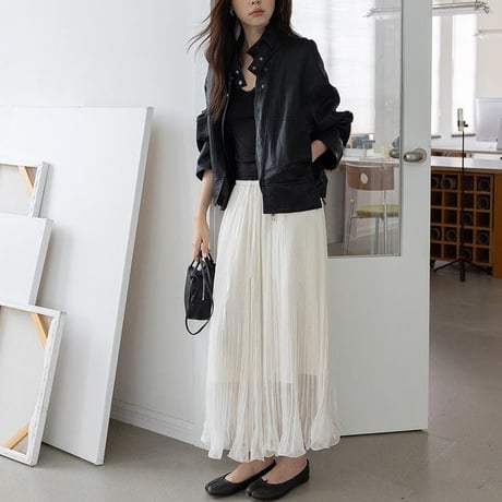 stand collar leather jacket /2color　NK2563