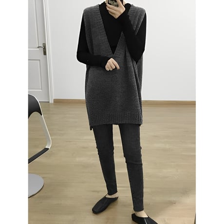 deep vneck loose knit vest /3color　NK2680