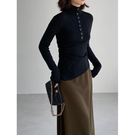 asymmetric hem mock neck knit top /4color　NK2767