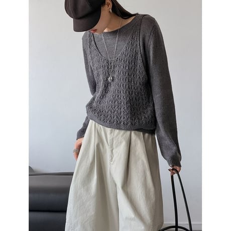 knit vest & pullover set /4color　NK2641