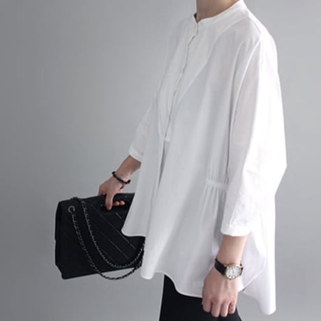 side gather band collar blouse /2color　NK2442