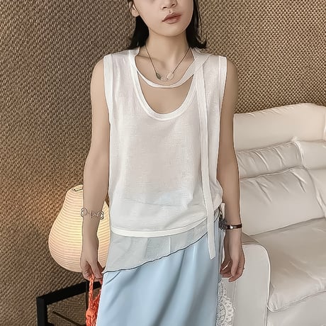 scarf neck knit tank top /4color　NK2388