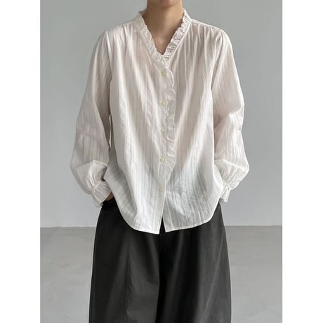 frill neck stripe blouse　NK2626