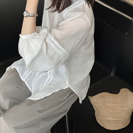 lace layered ribbon blouse　NK2395