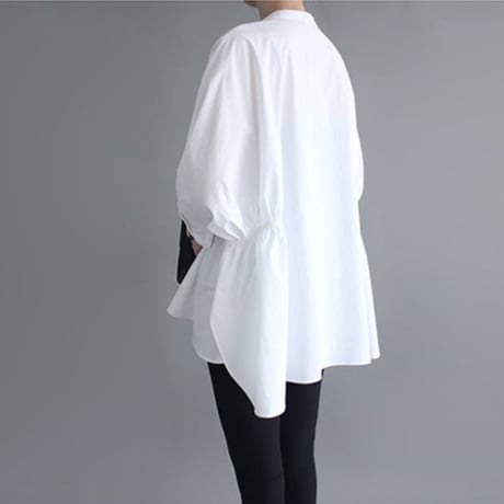 side gather band collar blouse /2color　NK2442