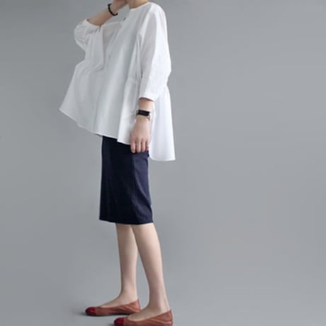 side gather band collar blouse /2color　NK2442
