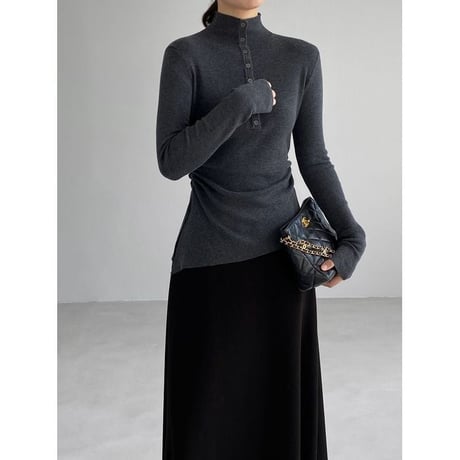 asymmetric hem mock neck knit top /4color　NK2767