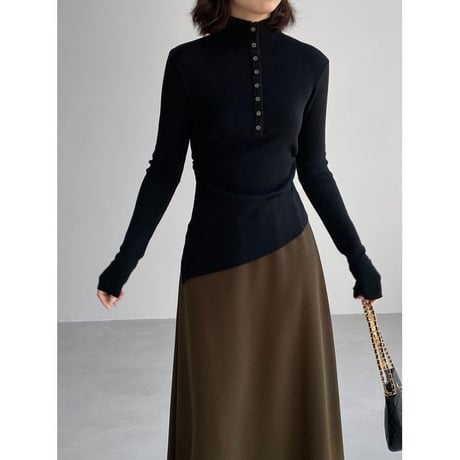 asymmetric hem mock neck knit top /4color　NK2767