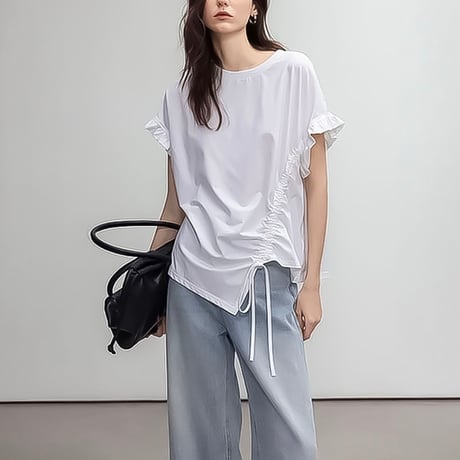 ruffle sleeve drawstring tee /3color　NK2243