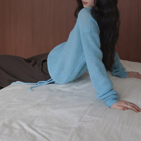 side tie mesh knit sweater　NK2713