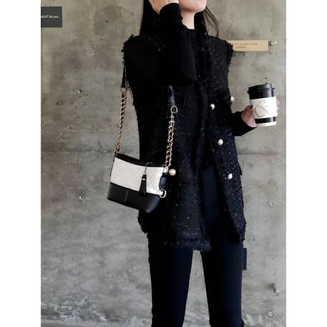 tweed fringe long vest　NK2508