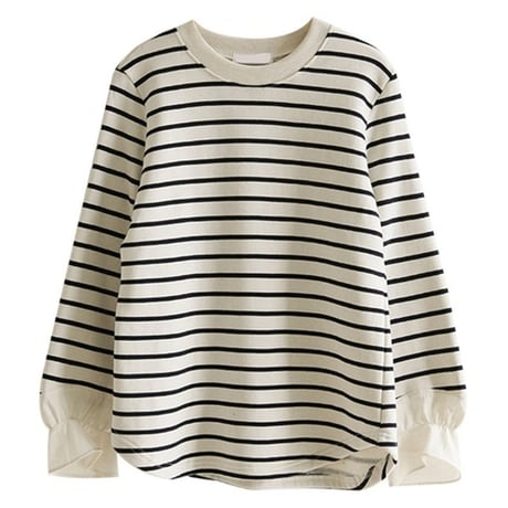 striped ruffle cuff pullover　NK2531