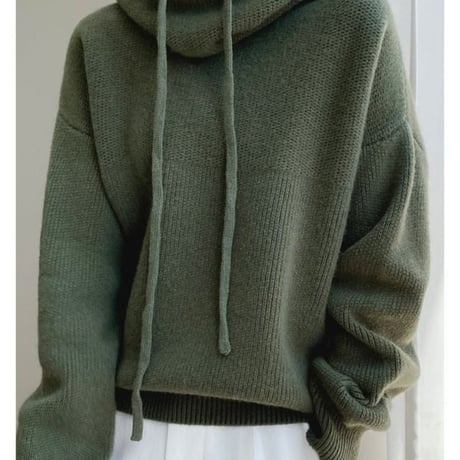 volume neck knit hoodie /4color　NK2692