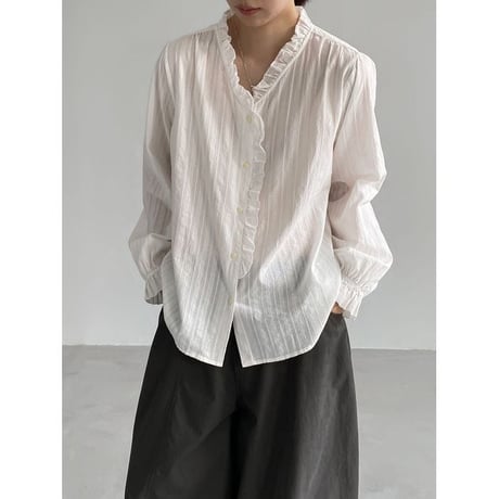 frill neck stripe blouse　NK2626