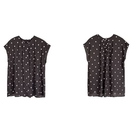 polka dot gather cap sleeve blouse　NK2391