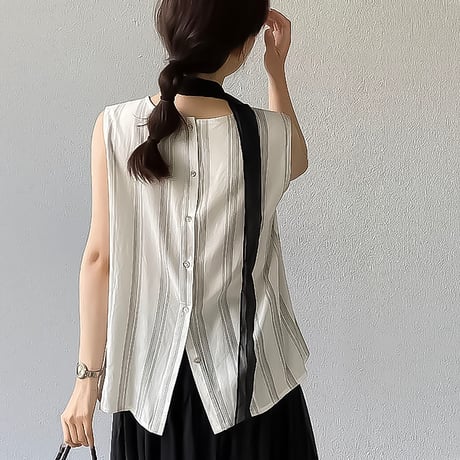 back button stripe sleeveless /3color　NK2403
