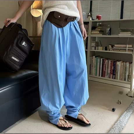 button hem easy balloon pants /2color　NK2389
