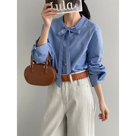 stripe bow tie volume shirt 　NK2299