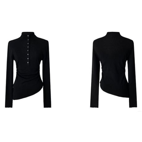 asymmetric hem mock neck knit top /4color　NK2767