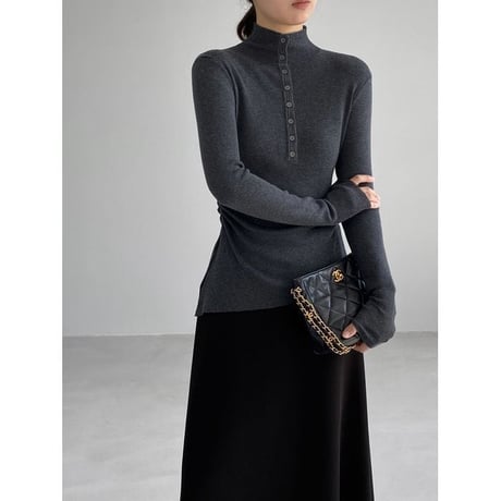 asymmetric hem mock neck knit top /4color　NK2767