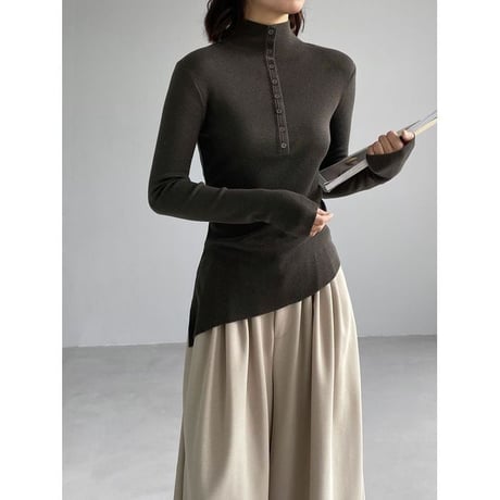 asymmetric hem mock neck knit top /4color　NK2767
