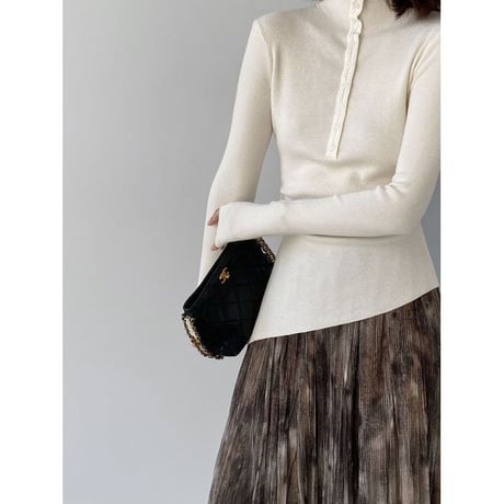 asymmetric hem mock neck knit top /4color　NK2767