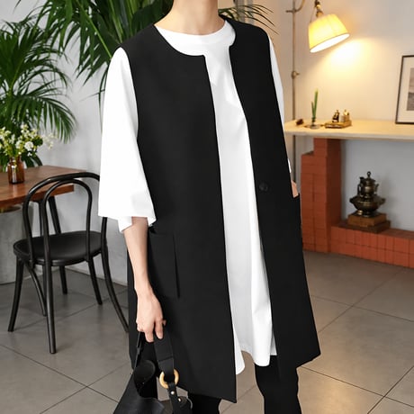 side slit long gilet /2color　NK2507