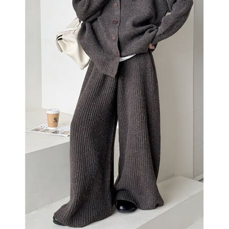 rib knit cardigan & wide pants set　NK2640