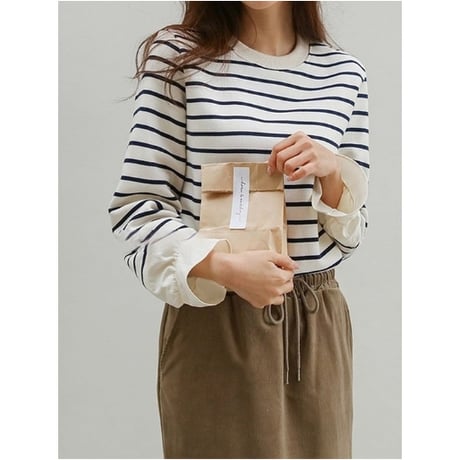 striped ruffle cuff pullover　NK2531