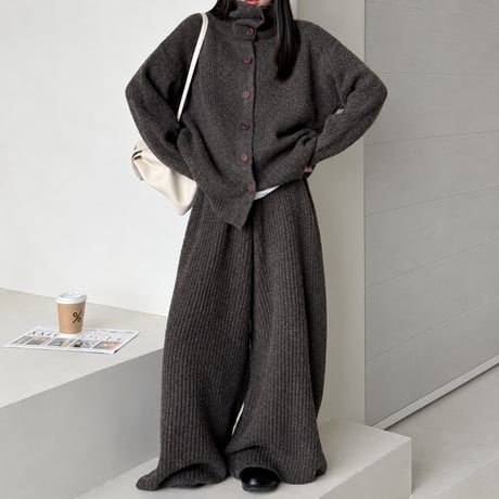 rib knit cardigan & wide pants set　NK2640
