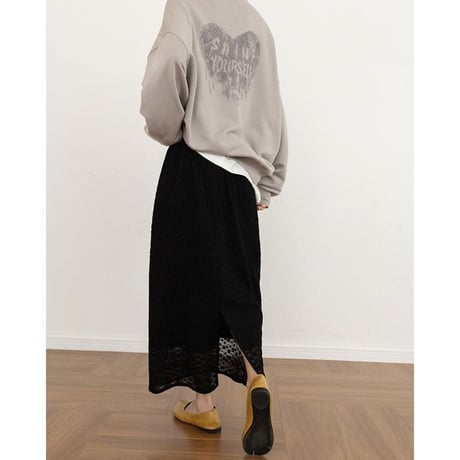 back slit textured skirt /2color　NK2590