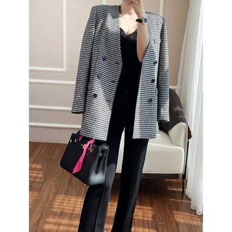 houndstooth collarless jacket　NK2666