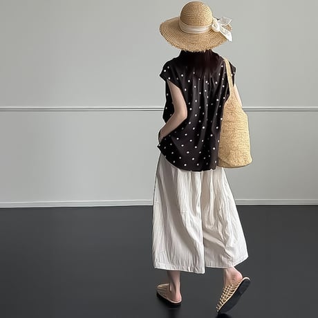 polka dot gather cap sleeve blouse　NK2391